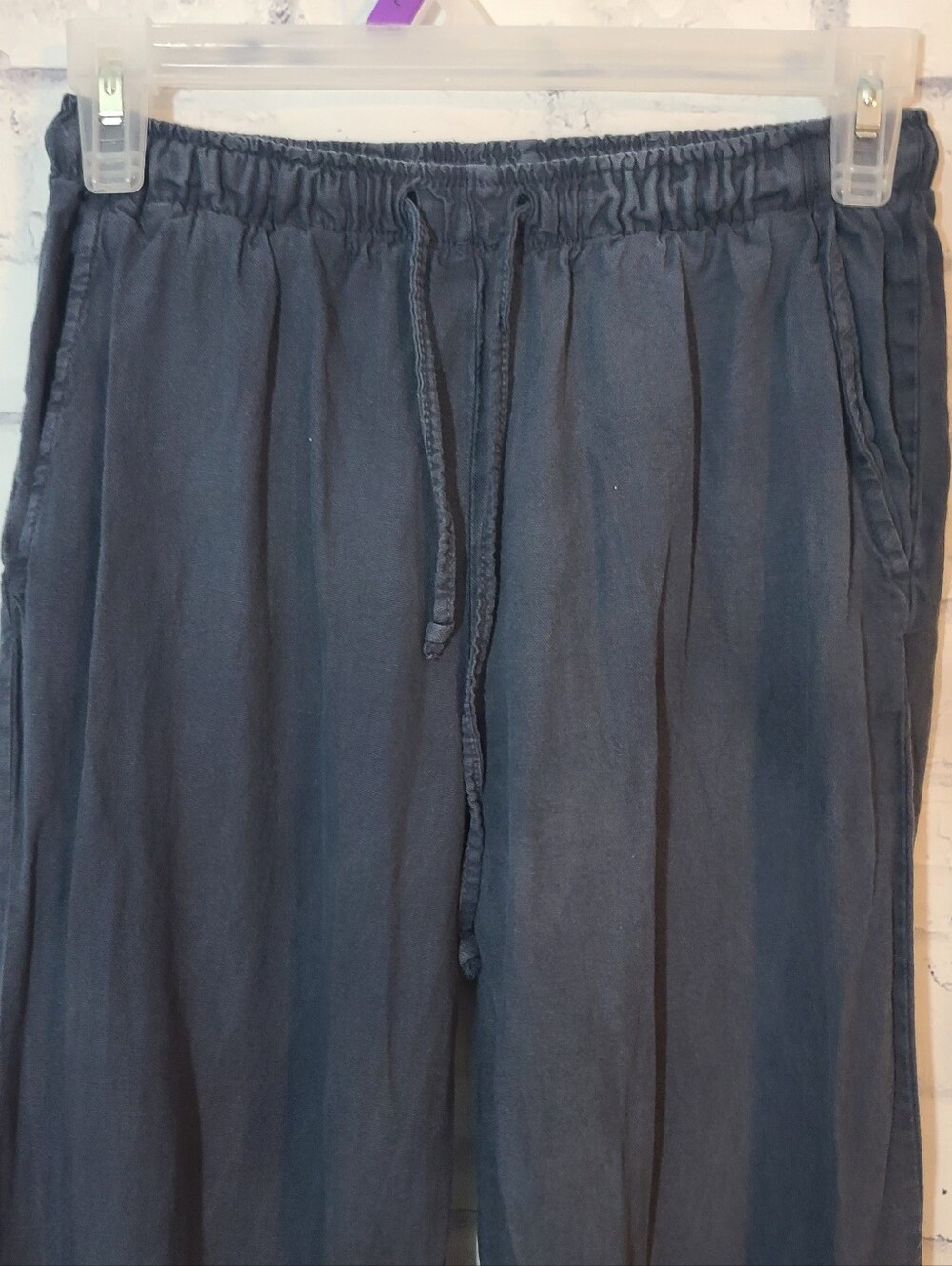Subdued Linen Wide Leg Drawstring Navy Pants Small - Picture 3 of 5